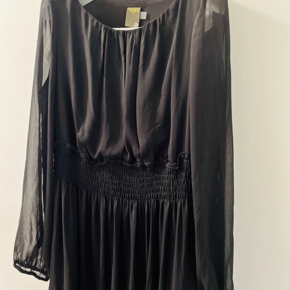 Taylor14 Chiffon Midi Black Fit & Flair Long Sleeve Elastic Waist Dress - Picture 5 of 16